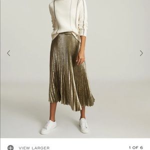 Reiss Gemma metallic pleated mini skirt, size 0
